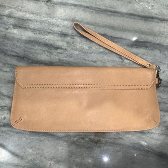 Lovcat Tan Wristlet with Gold Heart Crystal Embellishment Slim and Sleek - Picture 2 of 8